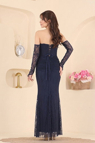 moda selvim Evening Dress 193DMNK1166 Navy Blue - Thumbnail