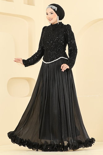 moda selvim Evening Dress 197DMNK1166 Black - Thumbnail