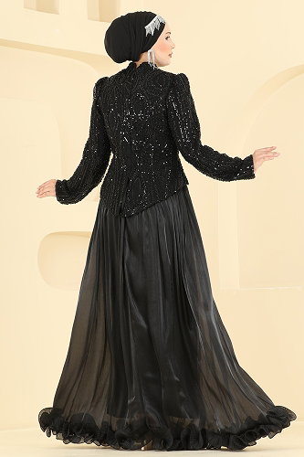 moda selvim Evening Dress 197DMNK1166 Black - Thumbnail
