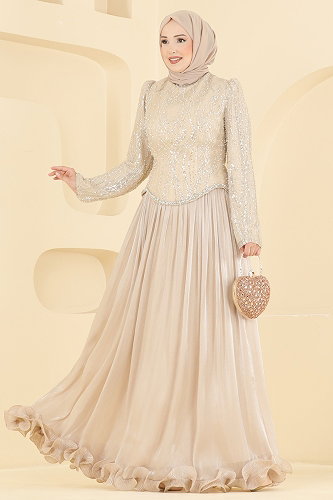 moda selvim Evening Dress 197DMNK1166 Cream - Thumbnail