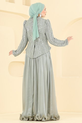 moda selvim Evening Dress 197DMNK1166 Water Green - Thumbnail