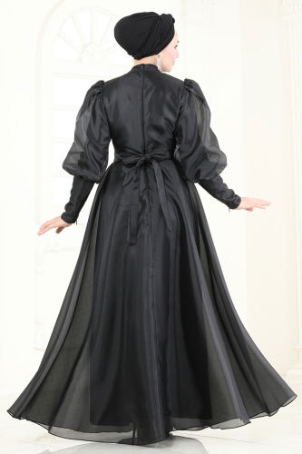moda selvim فستان سهرة أسود 2003LPN858 - Thumbnail