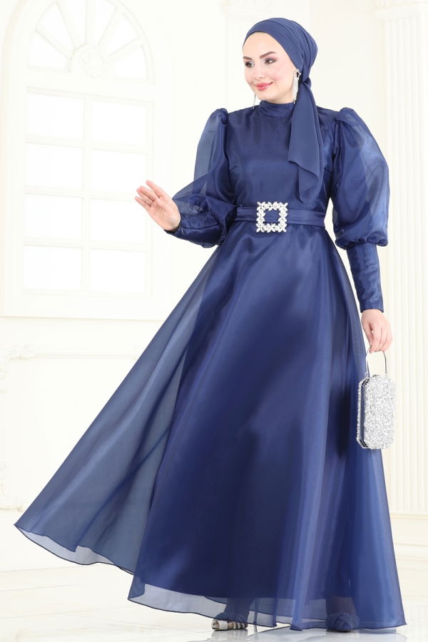 Evening Dress 2003LPN858 Navy Blue - 2