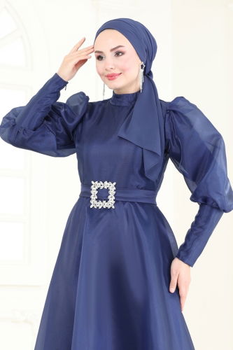 Evening Dress 2003LPN858 Navy Blue - 4