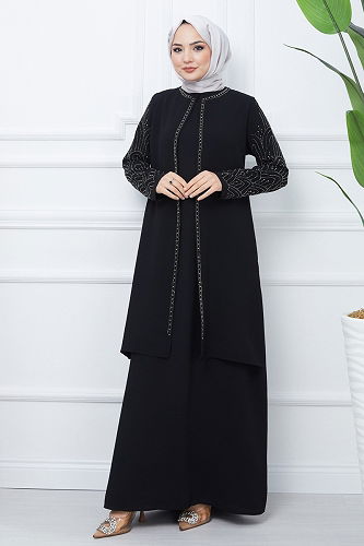 moda selvim Evening Dress 2003OZT1013 Black - Thumbnail