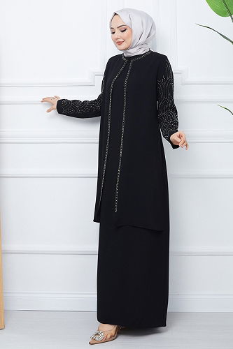 moda selvim Evening Dress 2003OZT1013 Black - Thumbnail