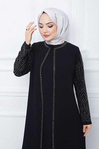 moda selvim فستان سهرة أسود 2003OZT1013 - Thumbnail