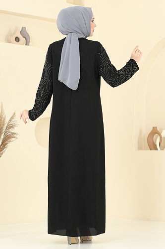 moda selvim فستان سهرة أسود 2003OZT1013 - Thumbnail