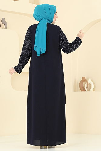 moda selvim فستان سهرة كحلي 2003OZT1013 - Thumbnail