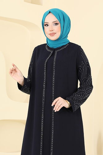 moda selvim فستان سهرة كحلي 2003OZT1013 - Thumbnail