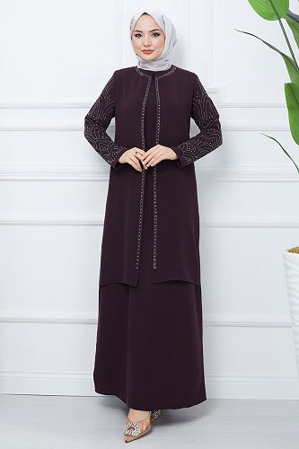 moda selvim Evening Dress 2003OZT1013 Purple - Thumbnail