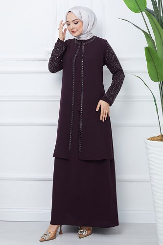 moda selvim Evening Dress 2003OZT1013 Purple - Thumbnail