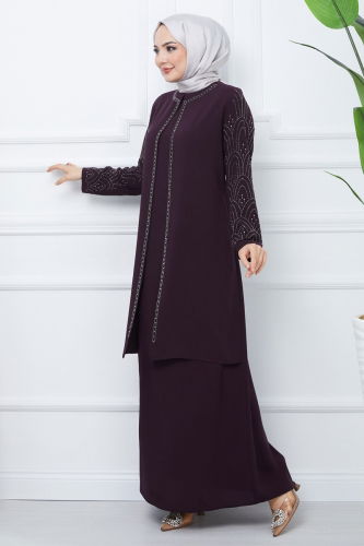 moda selvim Evening Dress 2003OZT1013 Purple - Thumbnail
