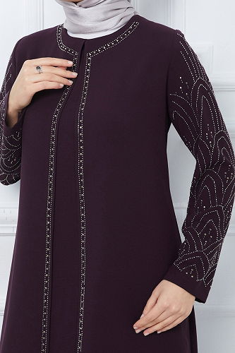 moda selvim فستان سهرة أرجواني 2003OZT1013 - Thumbnail