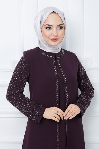 moda selvim فستان سهرة أرجواني 2003OZT1013 - Thumbnail