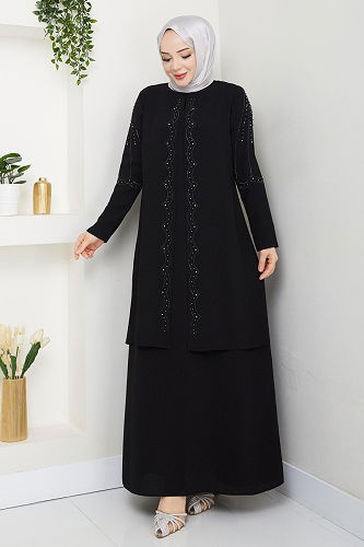 moda selvim فستان سهرة أسود 2009OZT1013 - Thumbnail