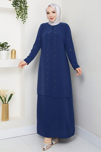 moda selvim Evening Dress 2009OZT1013 Indigo - Thumbnail