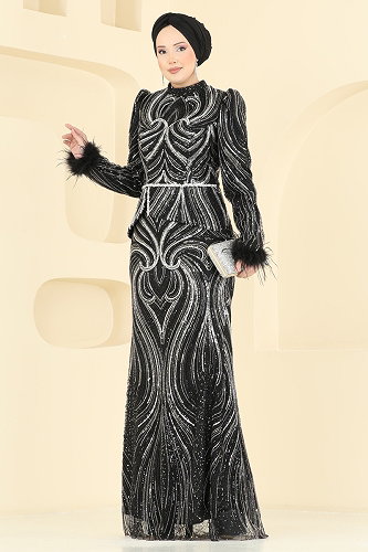 moda selvim Evening Dress 200DMNK1166 Black - Thumbnail