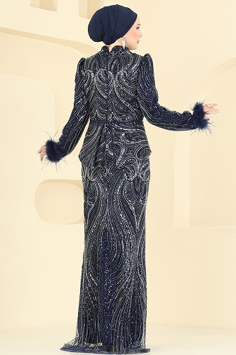 moda selvim Evening Dress 200DMNK1166 Navy Blue - Thumbnail
