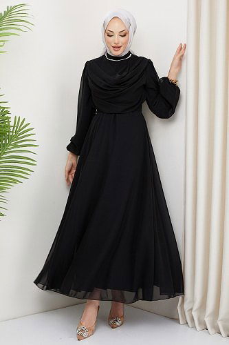 moda selvim Evening Dress 2010LPN858 Black - Thumbnail