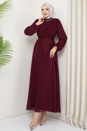 moda selvim Evening Dress 2010LPN858 Burgundy - Thumbnail