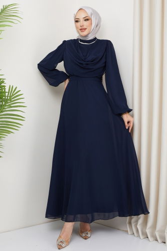 moda selvim Evening Dress 2010LPN858 Navy Blue - Thumbnail