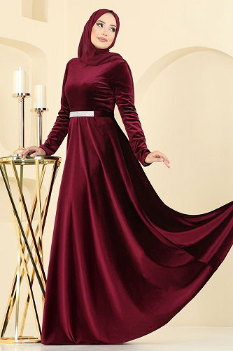 moda selvim فستان سهرة خمري 2013MEY846 - Thumbnail