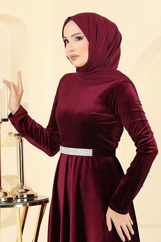 moda selvim فستان سهرة خمري 2013MEY846 - Thumbnail