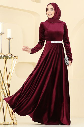 moda selvim فستان سهرة خمري 2013MEY846 - Thumbnail