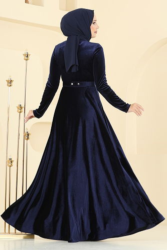 moda selvim فستان سهرة كحلي 2013MEY846 - Thumbnail