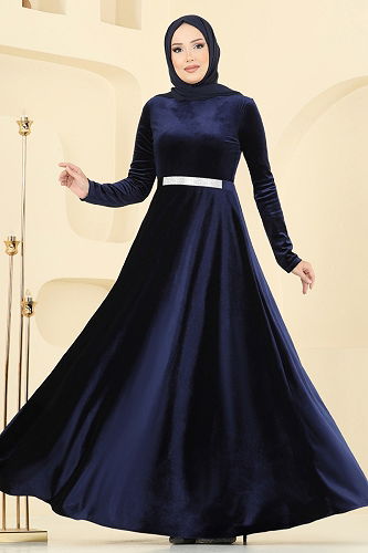 moda selvim فستان سهرة كحلي 2013MEY846 - Thumbnail