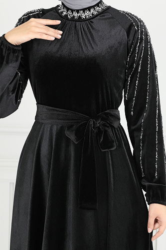 moda selvim فستان سهرة أسود 2014EFY931-M - Thumbnail