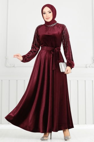 moda selvim Evening Dress 2014MEY846 Burgundy - Thumbnail