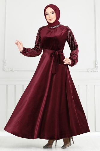 moda selvim Evening Dress 2014MEY846 Burgundy - Thumbnail