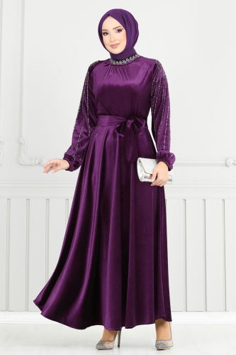 moda selvim Evening Dress 2014MEY846 Purple - Thumbnail