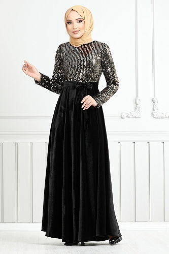 moda selvim فستان سهرة ذهبي 2015EFY931-M - Thumbnail