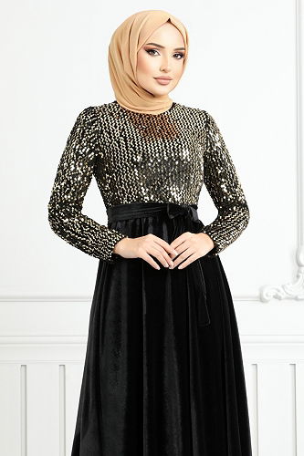 moda selvim فستان سهرة ذهبي 2015EFY931-M - Thumbnail