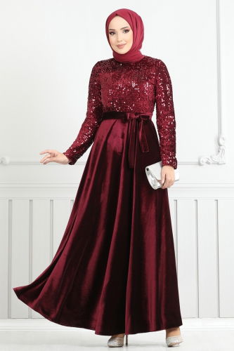 moda selvim Evening Dress 2015MEY846 Burgundy - Thumbnail