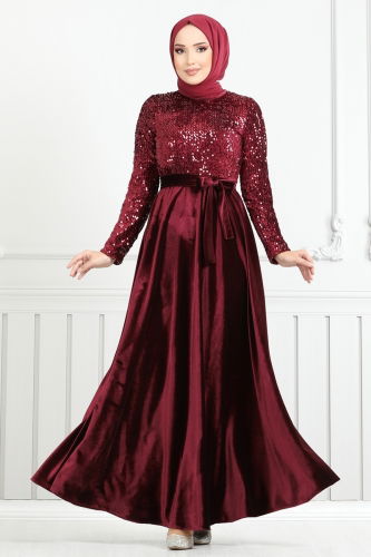 moda selvim Evening Dress 2015MEY846 Burgundy - Thumbnail