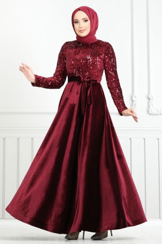 moda selvim Evening Dress 2015MEY846 Burgundy - Thumbnail