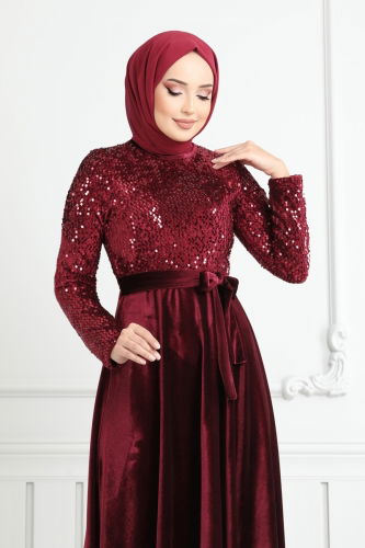 moda selvim Evening Dress 2015MEY846 Burgundy - Thumbnail