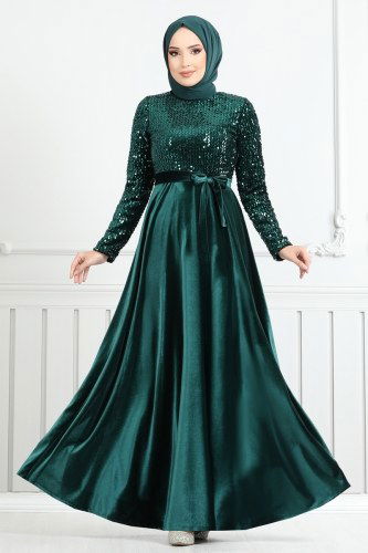 moda selvim فستان سهرة زيتي 2015MEY846 - Thumbnail
