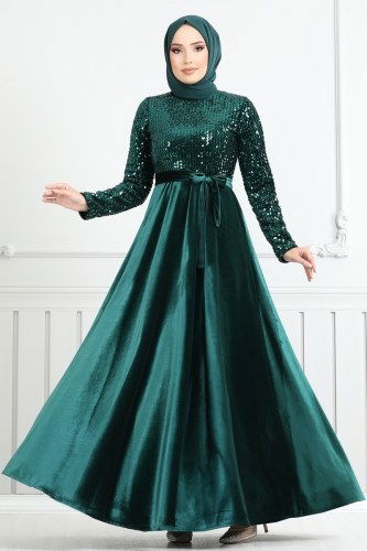 moda selvim فستان سهرة زيتي 2015MEY846 - Thumbnail