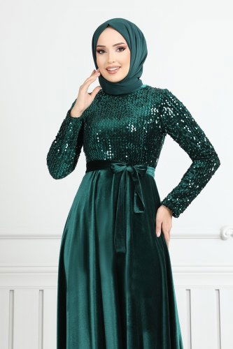 moda selvim فستان سهرة زيتي 2015MEY846 - Thumbnail