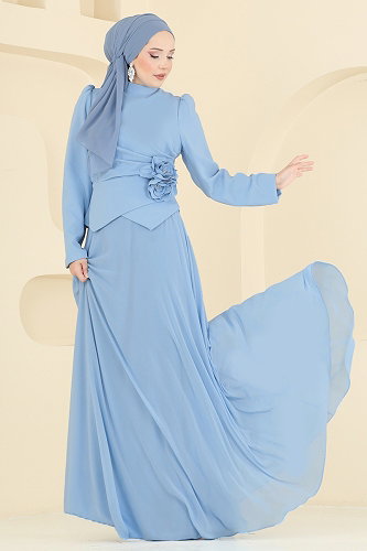 moda selvim Evening Dress 201DMNK1166 Baby Blue - Thumbnail