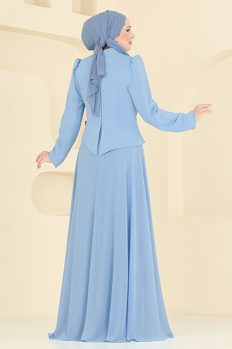 moda selvim Evening Dress 201DMNK1166 Baby Blue - Thumbnail