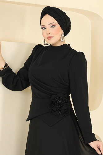 moda selvim Evening Dress 201DMNK1166 Black - Thumbnail