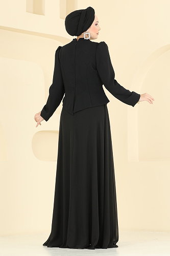 moda selvim Evening Dress 201DMNK1166 Black - Thumbnail