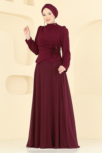 moda selvim فستان سهرة خمري 201DMNK1166 - Thumbnail
