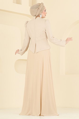 moda selvim Evening Dress 201DMNK1166 Cream - Thumbnail